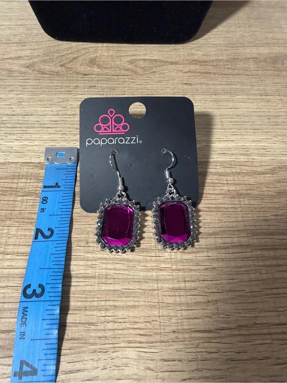 Paparazzi Magenta Faceted Gem Drop Earrings in Silver Tone